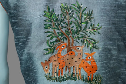Inspiration by Gond painting & maggam handicrafts work blouse | S3B1263