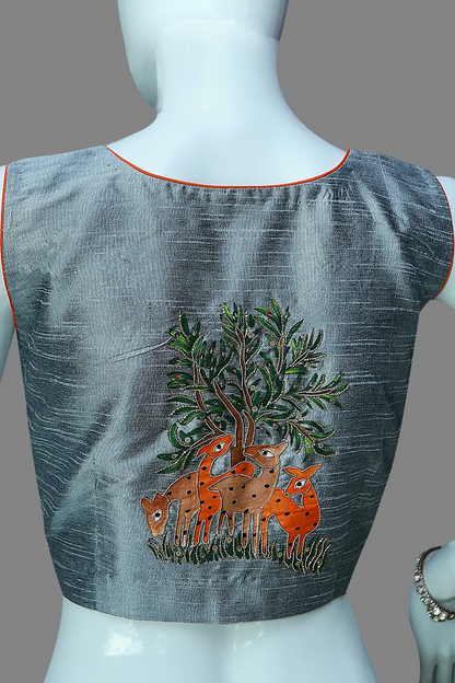 Inspiration by Gond painting & maggam handicrafts work blouse | S3B1263