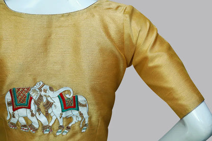 Exquisite Handcrafted Blouse Embellished with Elephant and Cow Paintings and Maggam Work | S3B1264