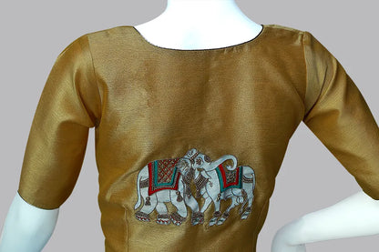 Exquisite Handcrafted Blouse Embellished with Elephant and Cow Paintings and Maggam Work | S3B1264