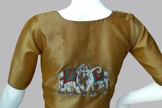 Exquisite Handcrafted Blouse Embellished with Elephant and Cow Paintings and Maggam Work | S3B1264