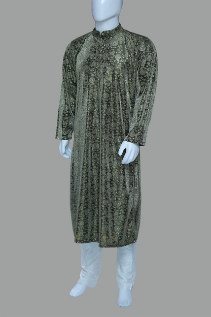 Men Black & Gold Toned Printed Kurta Pyjama | Men Black & Gold