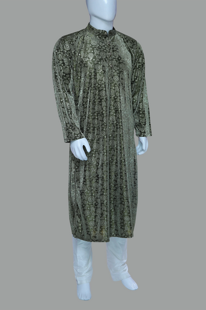 Men Black & Gold Toned Printed Kurta Pyjama | Men Black & Gold