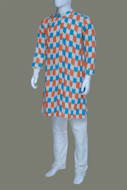 Ikkat Side Neck Kurta Pyjama | side neck