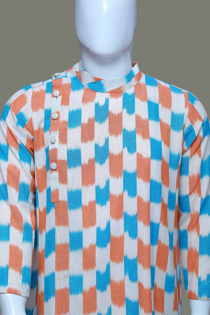 Ikkat Side Neck Kurta Pyjama | side neck