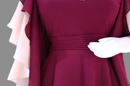 Biege&Maroon Panelled High Low One Piece Dress | Beige&Maroon