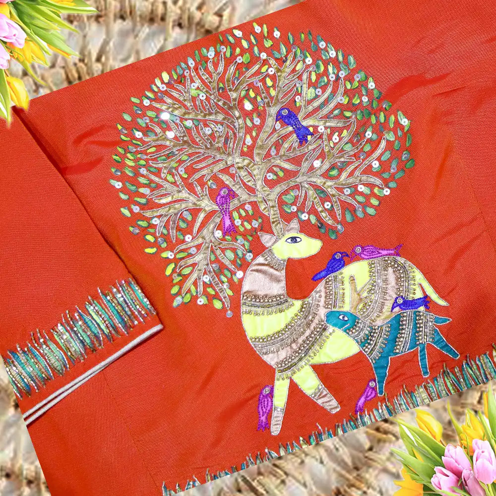 Inspired by Gond Art Maggam work Painted Handicrafts blouse | Gond Art Maggam