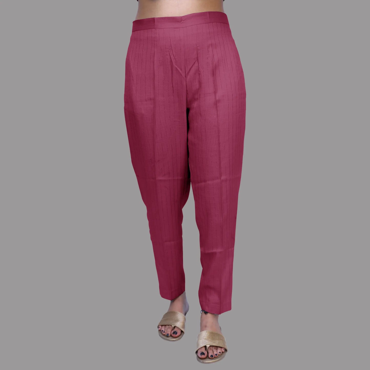 Regular Fit Women Dark Pink Rayon Lurex Print Trousers |  S3DPP779