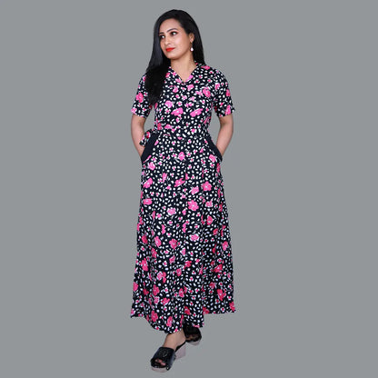 Black and pink Floral Print one piece