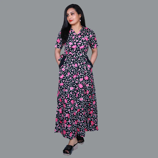Black and pink Floral Print one piece