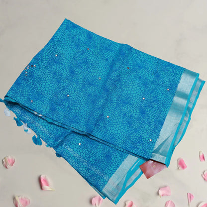 Blue Cotton Mirror Work Saree | Saree 12