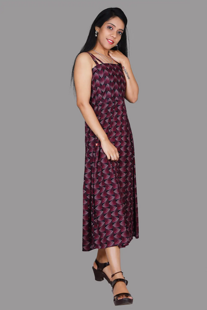 Maroon Abstratct Printed Sleeveless Dress | S3D028A