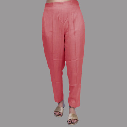 Regular Fit Women Pink Rayon Lurex Print Trousers | S3LPP779
