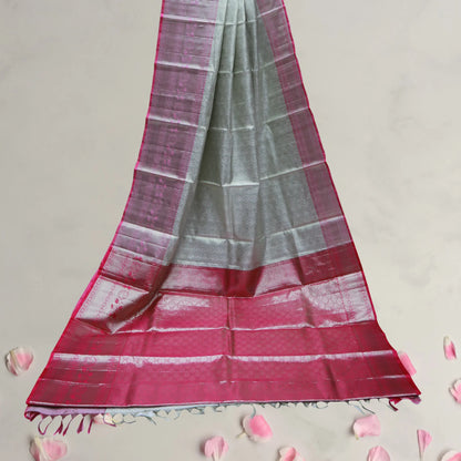 Silver and Pink Zari Pattu Saree | Saree 8