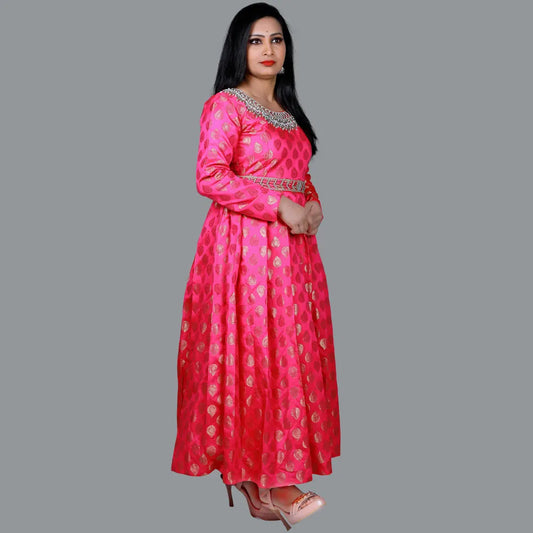 Pink Maggam Work Gown