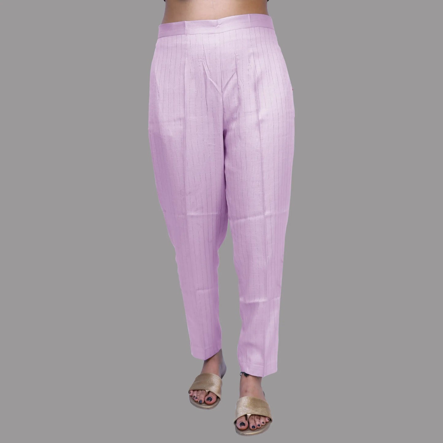 Regular Fit Women Pink Rayon Lurex Print Trousers | S3PP779
