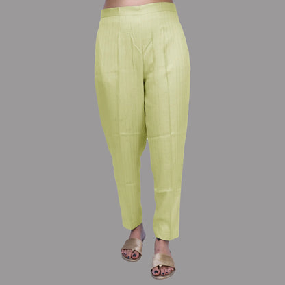 Regular Fit Women Yellow, Light Green Cotton Blend Trousers | S3YP781