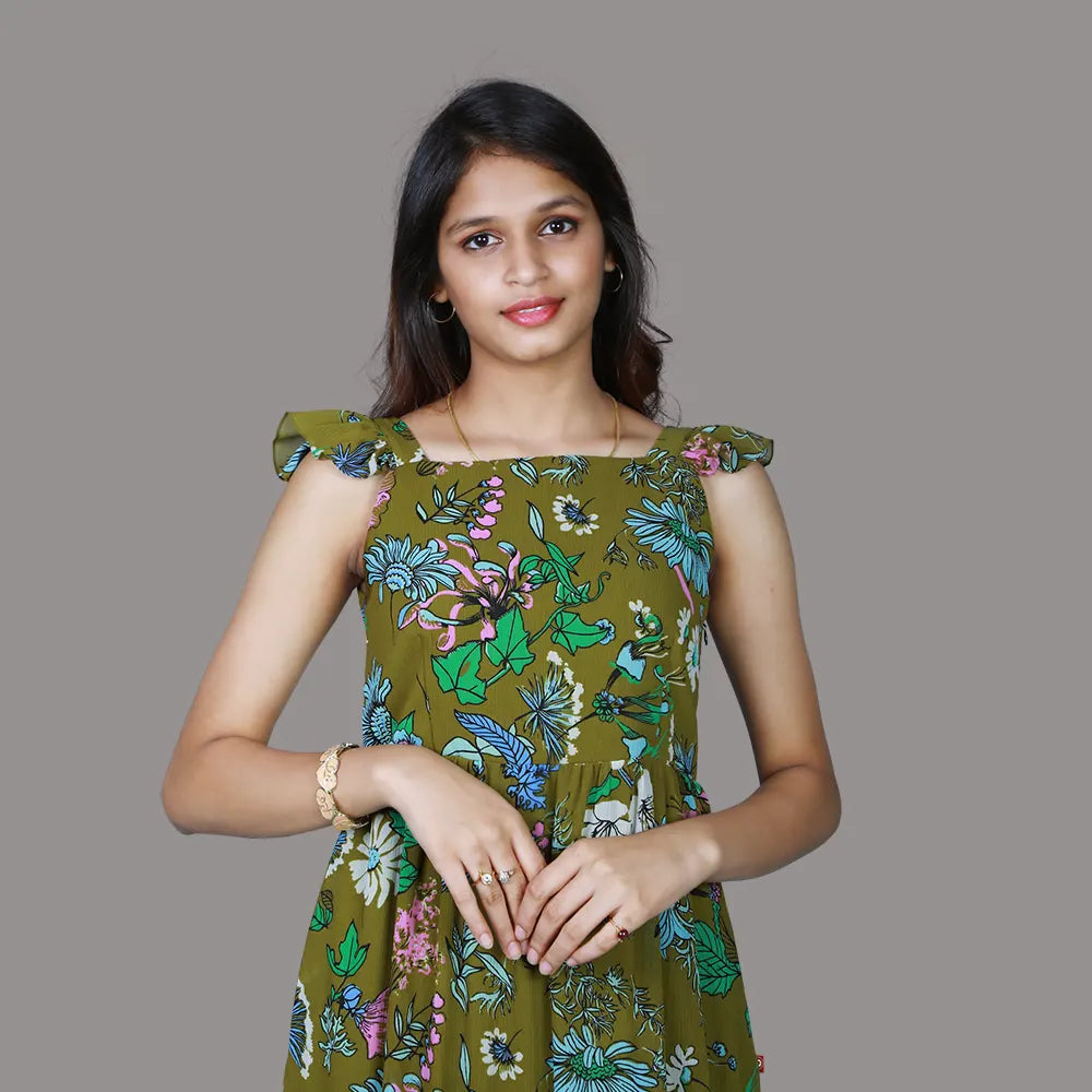 Mehandi Green Printed One Piece Dress