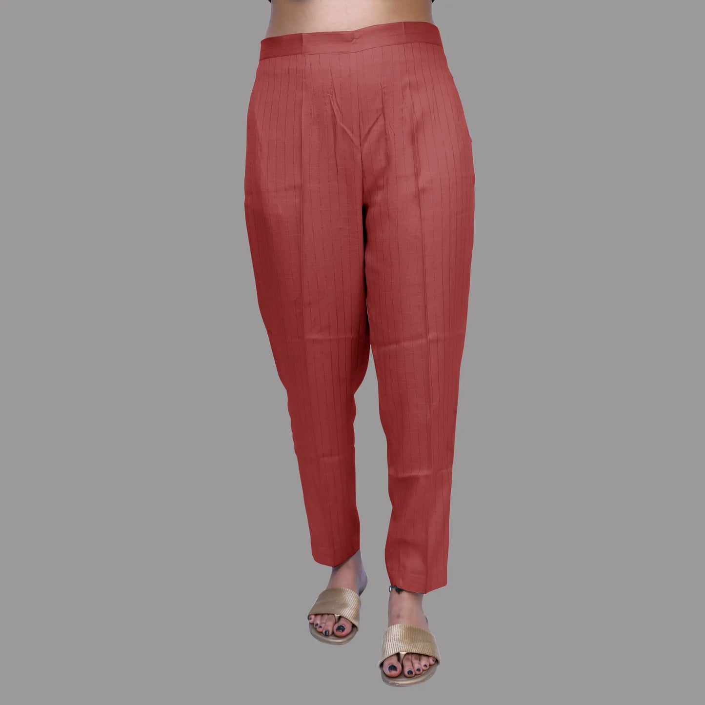 Regular Fit Women Red Rayon Lurex Print Trousers |  S3RP779