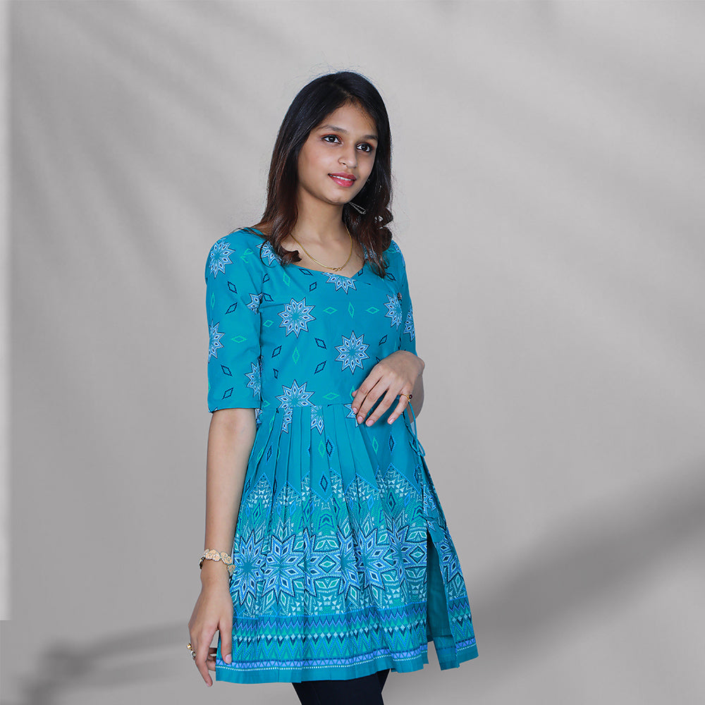 blue floral printed peplum top