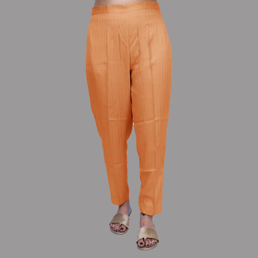 Rayon Lurex Print Regular Fit Women Yellow Trousers | S3MYP779