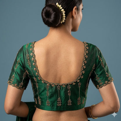 Dark green silk Maggam hand embroidery blouse