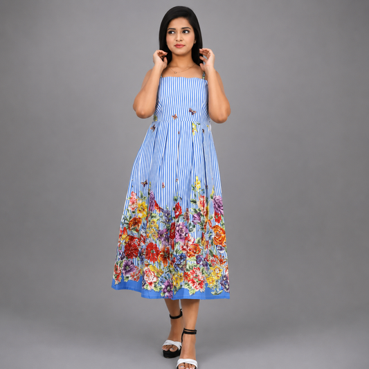 Women Fit and Flare Blue Dress | S3K597