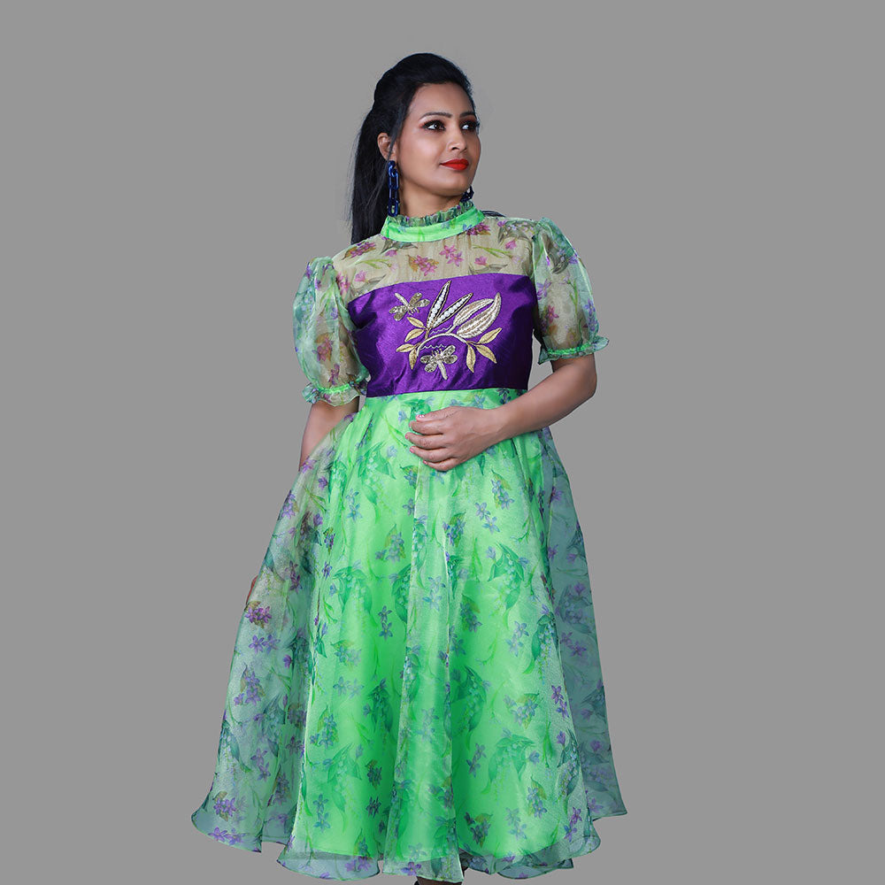 Green printed organza gown | S3G1309