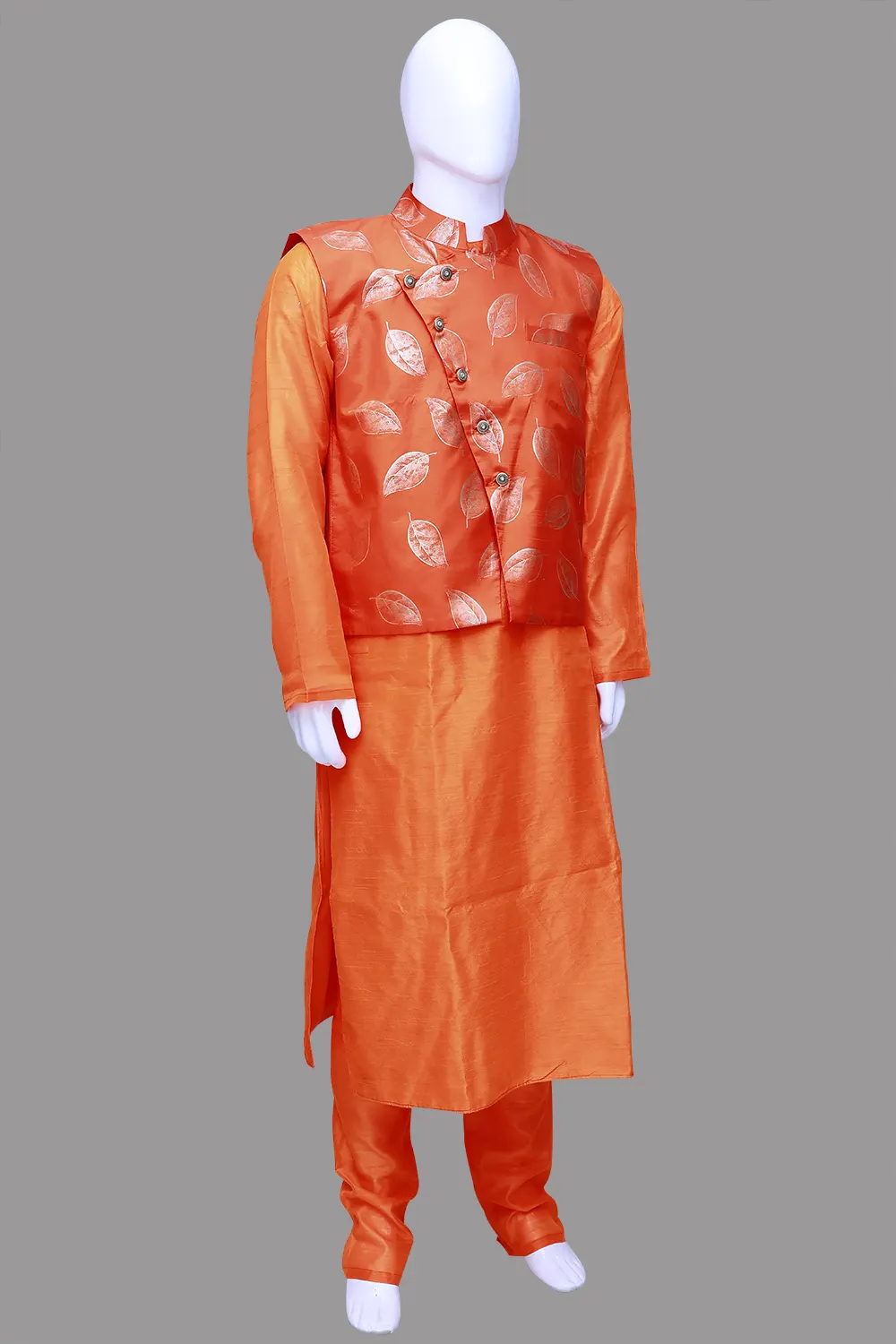 Printed Orange Men's Ethnic Sherwani Set | Orange Sherwani