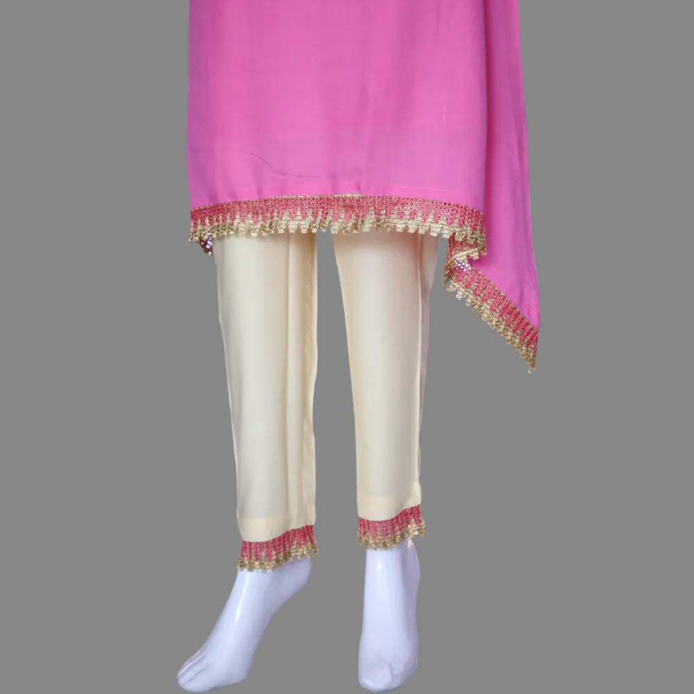 Pink Handicrafts Work A-Line Kurti Set | S3K1292