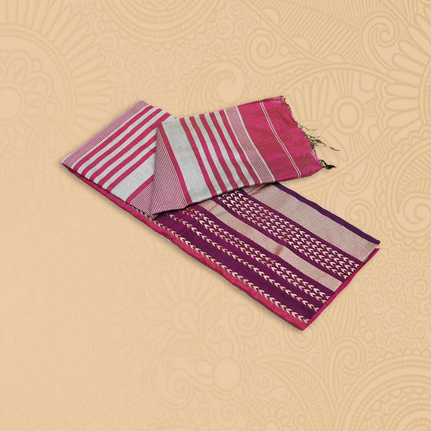 Cotton Silk Maroon Pink Saree