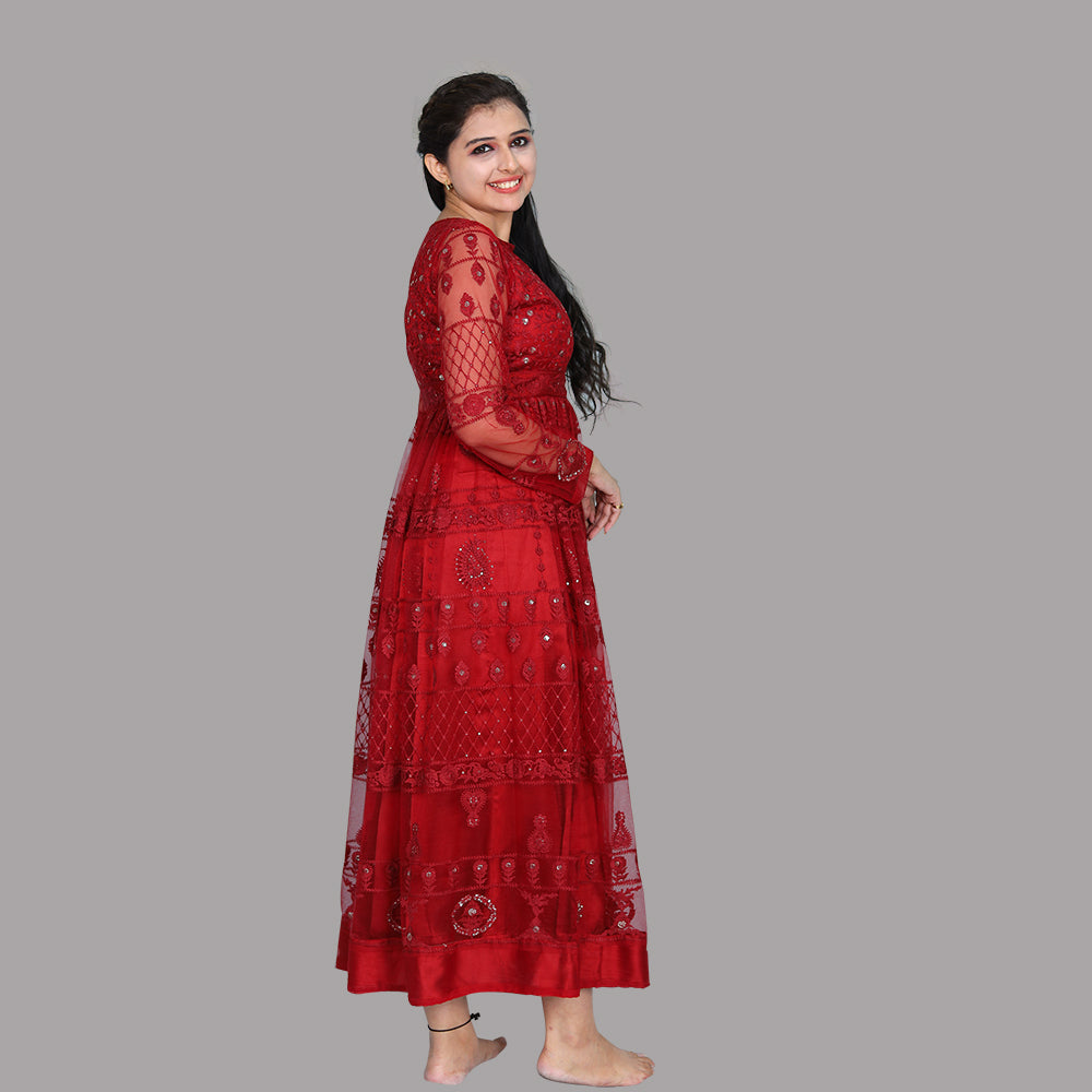 Red netted sequin gown