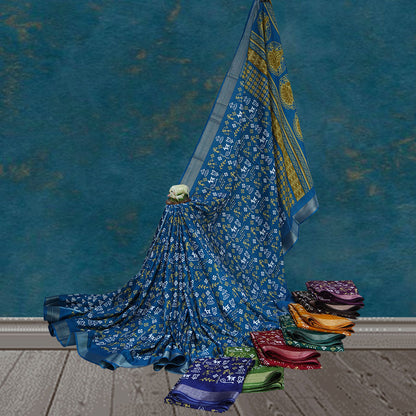 Blue Cotton Printed Saree
