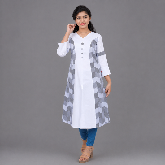 Women White & Grey Kurti| S3K325