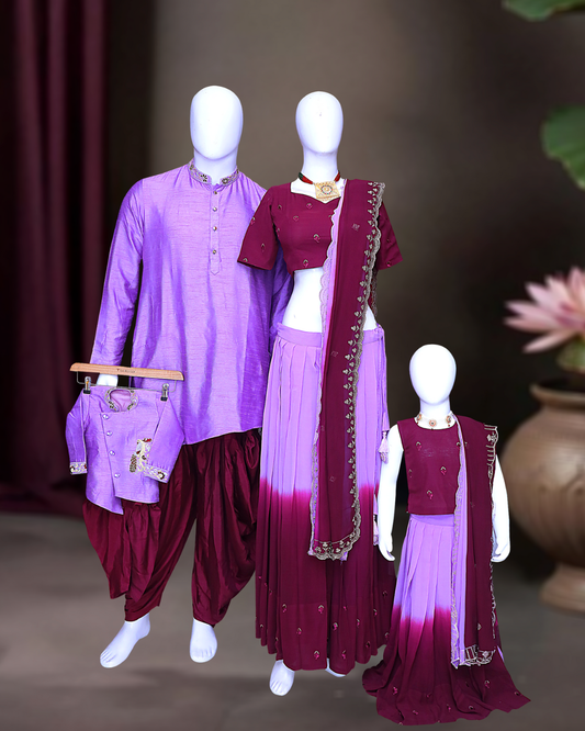 Regal Wine & Purple Embroidery Family Set – Royal Elegance