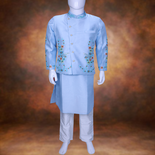 Latest baby blu cotton silk waistcoat set
