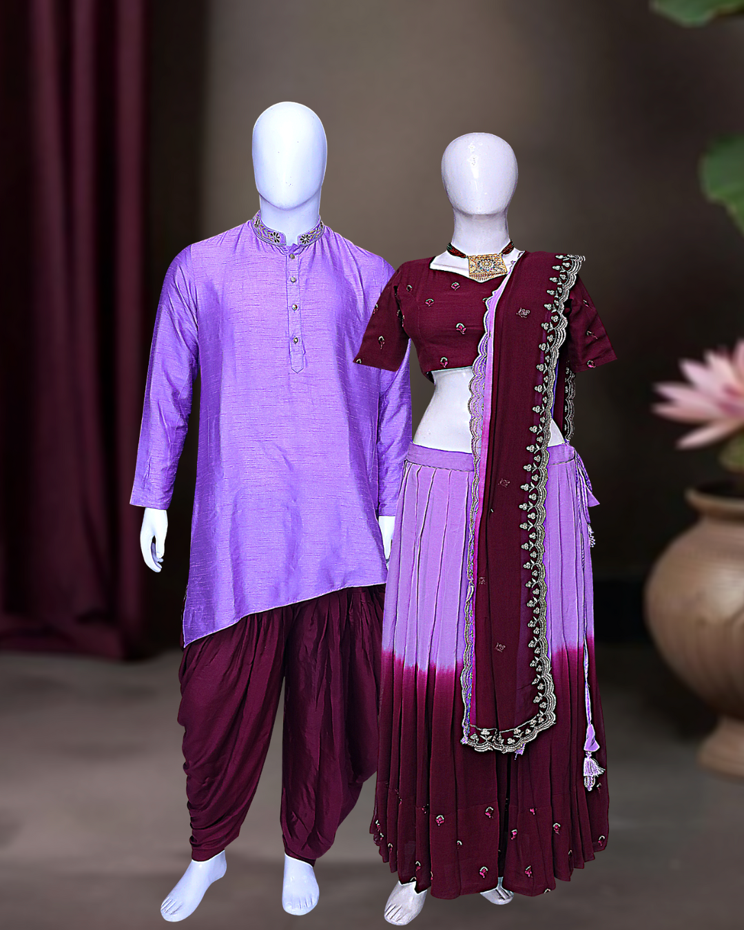 Regal Wine & Purple Embroidery Family Set – Royal Elegance