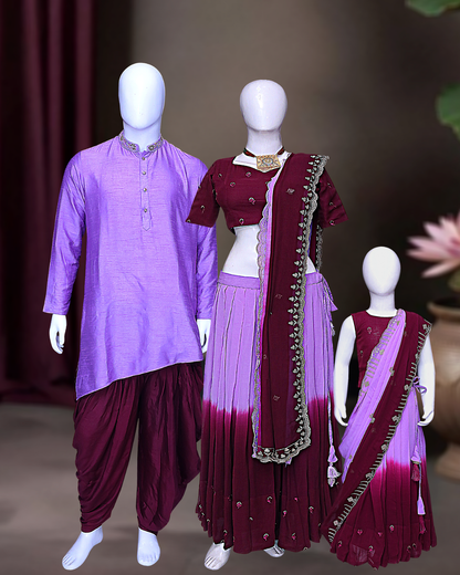 Regal Wine & Purple Embroidery Family Set – Royal Elegance