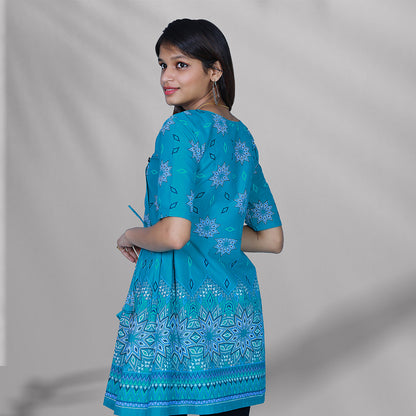blue floral printed peplum top