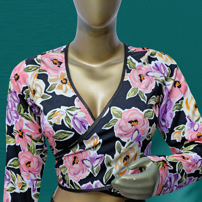 Long sleeves Conservative Dress, Flower Print Frill Dress