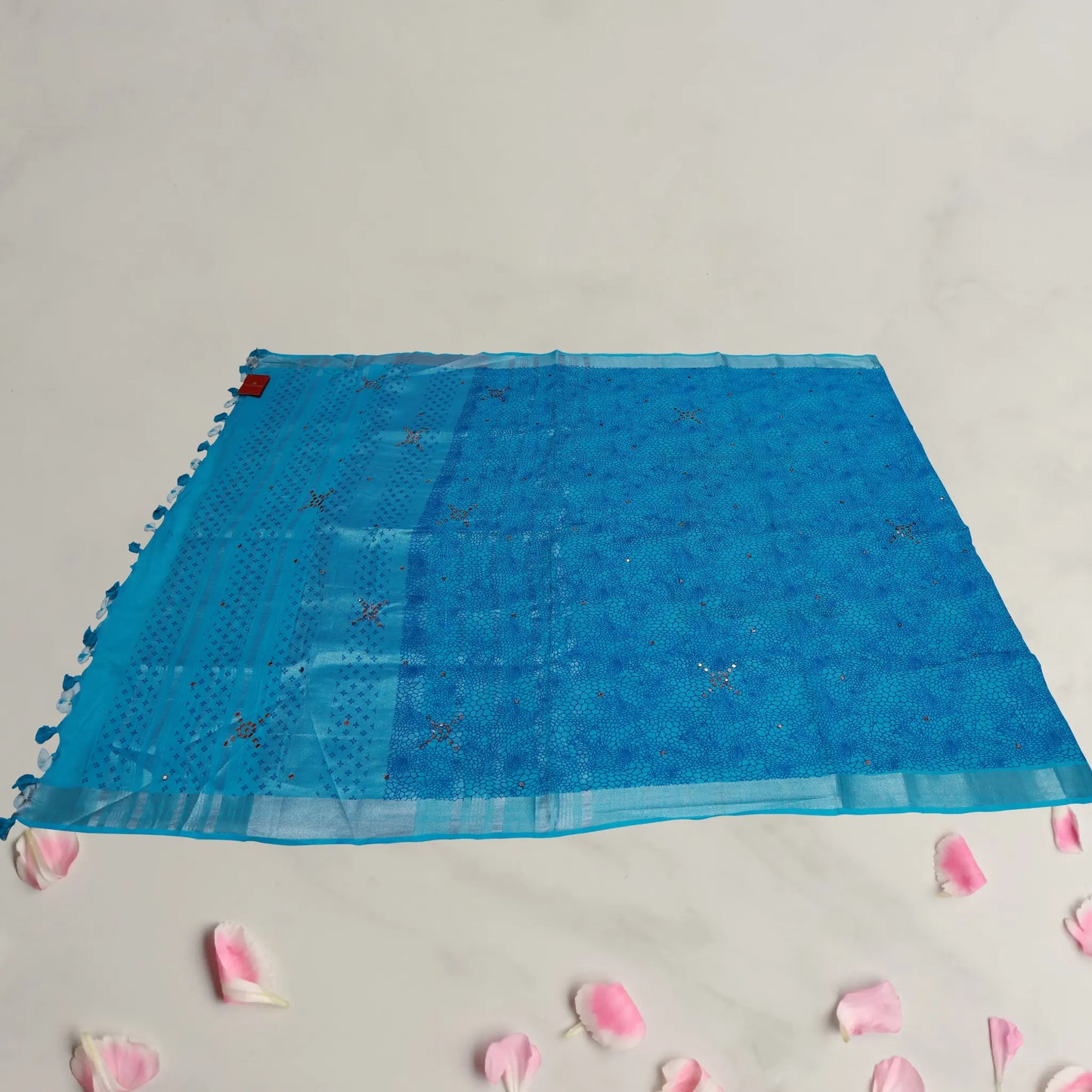 Blue Cotton Mirror Work Saree | Saree 12