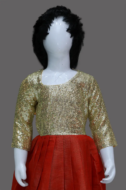 Gold & Red Pattu Baby Girl Dress | Gold & Red