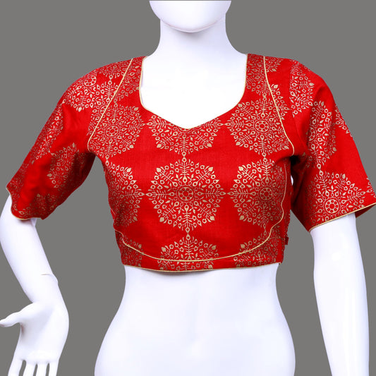 Red Printed Readymade Blouse | Red Printed