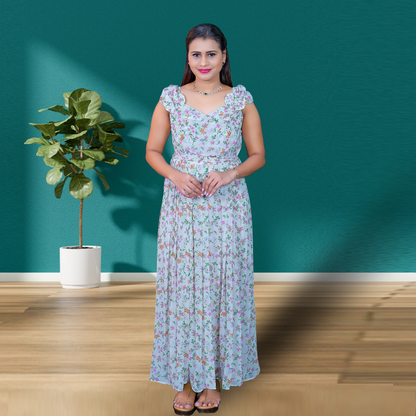 White Georgette Printed Maxi Dress