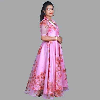 Organza Blazer Collar Neck Gown | S3G1130