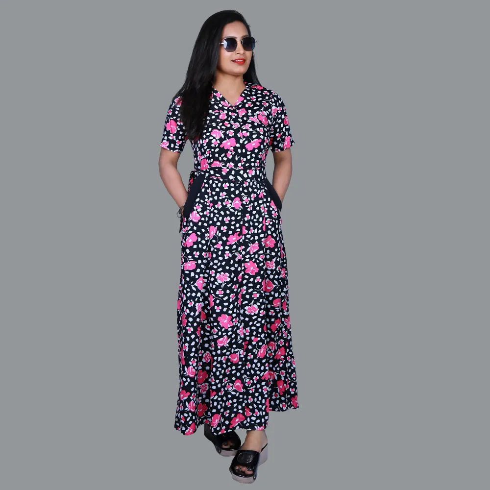 Black and pink Floral Print one piece