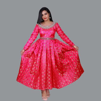 Pink Maggam Work Gown