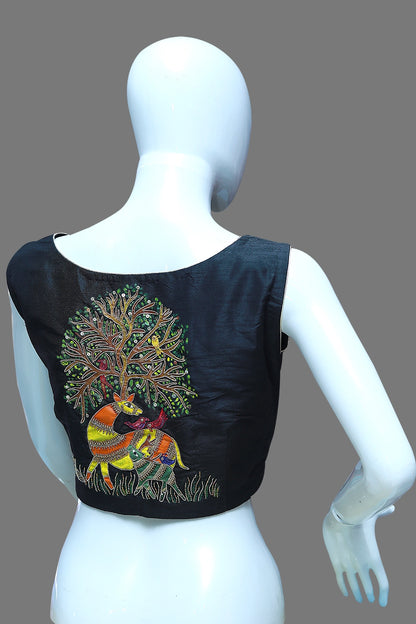 Gond Art Maggam Work Painted Handicrafts Blouse: Inspired Elegance | S3B1258