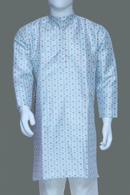White Printed Men's Kurta | White Kurta Set