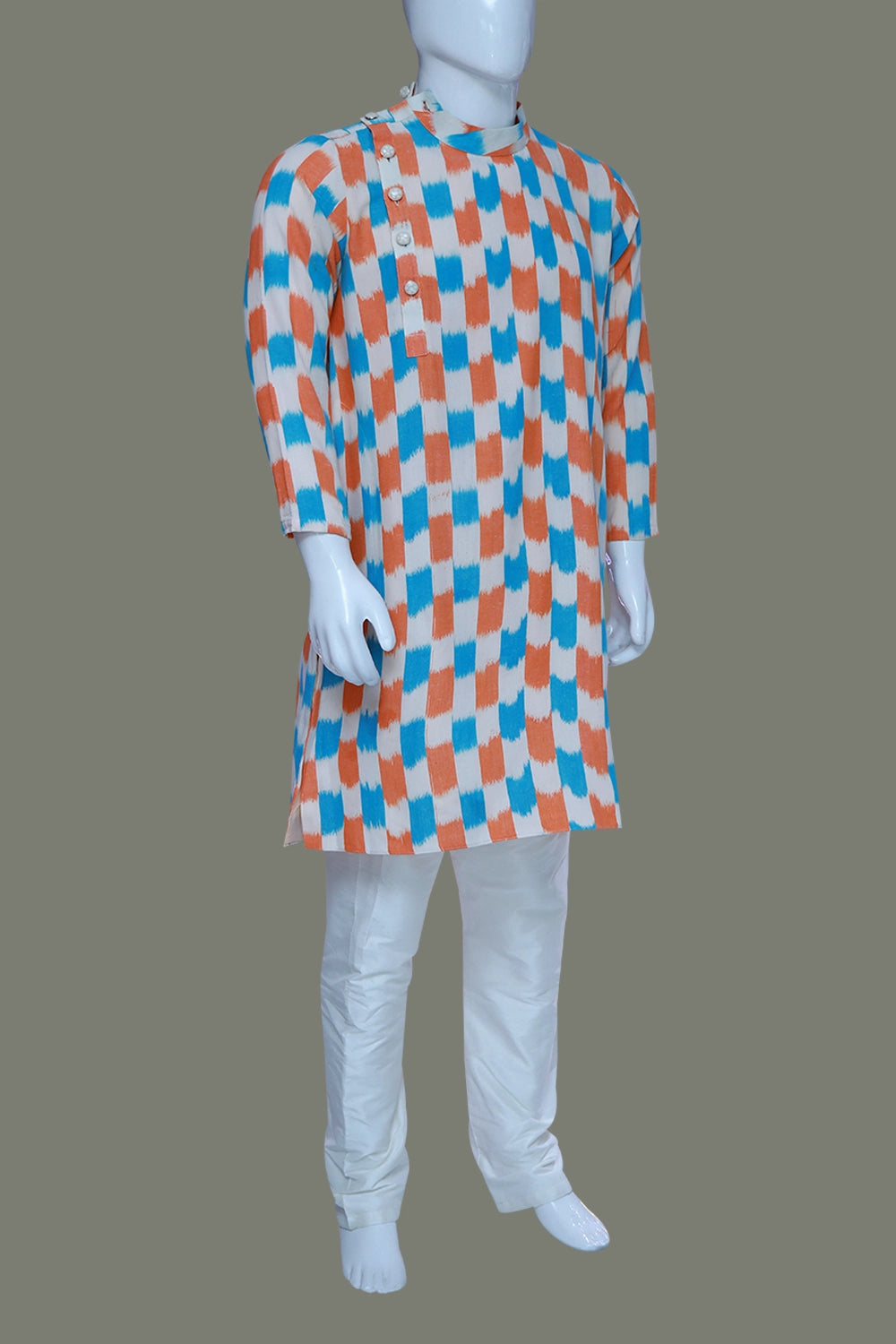 Ikkat Side Neck Kurta Pyjama | side neck